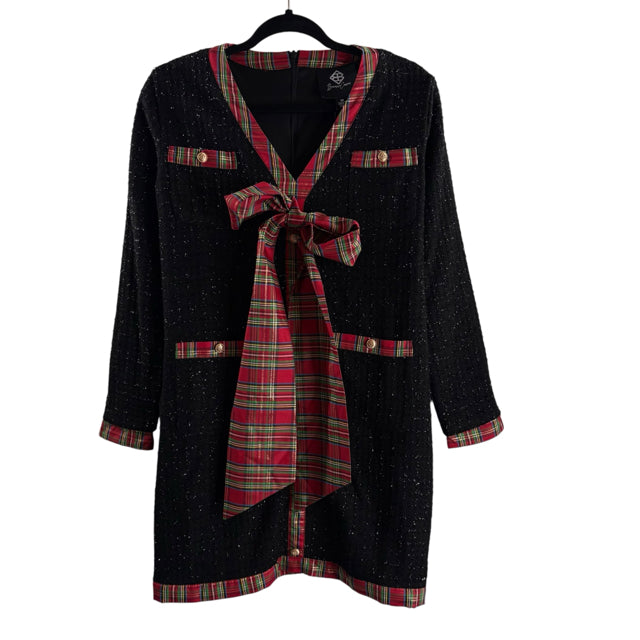 BRIANNA CANNON Size MEDIUM Black/Red Tartan Plaid Long Sleeve NWOT DRESS