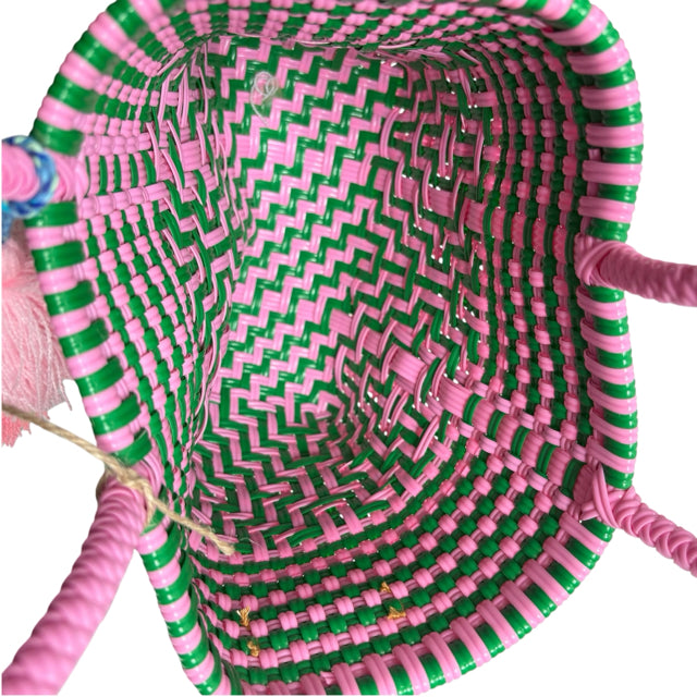 SQUEEZE DE CITRON Pink/Green Weave Plastic Handbag NWT PURSE