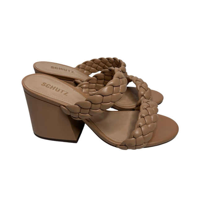 SCHUTZ Size 8 Tan Chunky Heel Braid SHOE