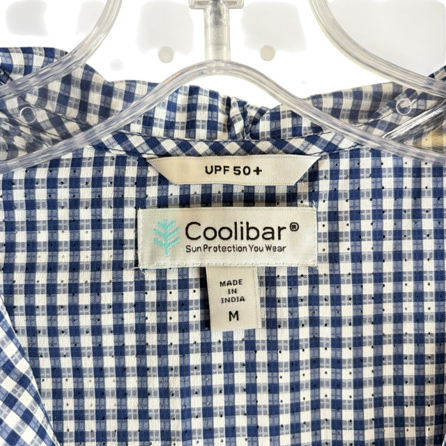 COOLIBAR Size MEDIUM Blue/White Check Long Sleeve Hood Polyester BLOUSE
