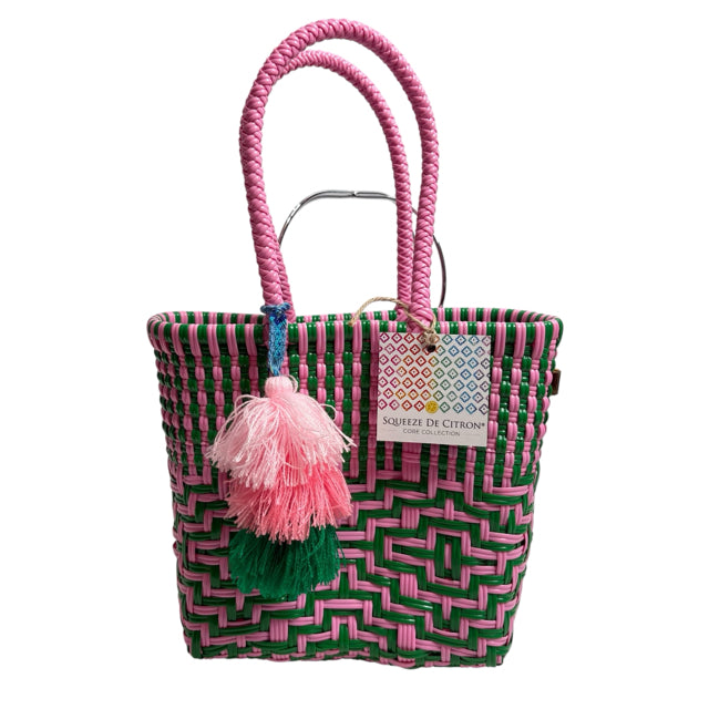 SQUEEZE DE CITRON Pink/Green Weave Plastic Handbag NWT PURSE
