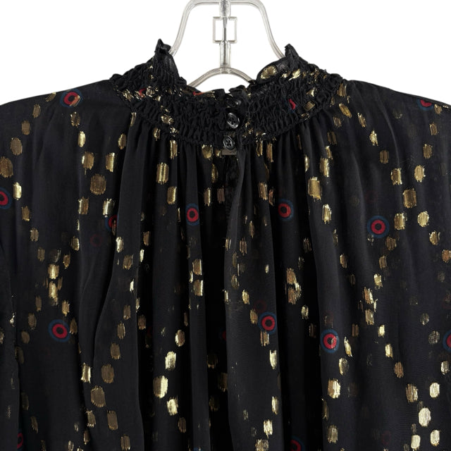 ALC Size 4 Black Metallic Print Long Sleeve Silk DRESS