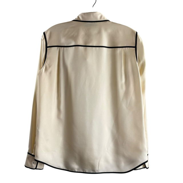 TORY BURCH Size 2 Cream/Black Long Sleeve Silk NWT BLOUSE