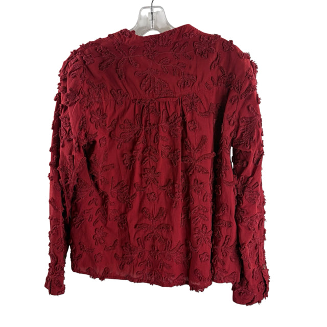 PILCRO Size SMALL Maroon Long Sleeve Button Front Embellished BLOUSE