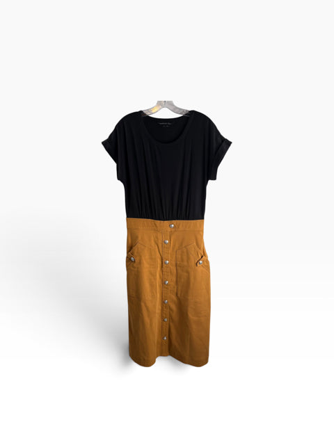 VERONICA BEARD Size MED Black/gold Short Sleeve DRESS