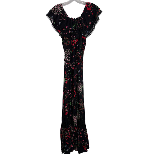 PETER NYGARD Size 6 Black/Multi Floral Short Sleeve Rayon NWT DRESS