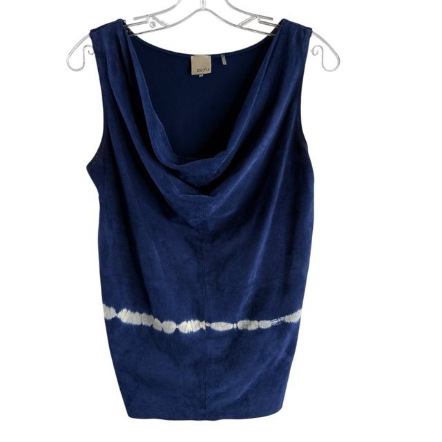 ECRU Size SMALL Blue/White Tie-Dye Sleeveless Drape Neck Suede TOP