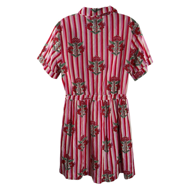PRINTFRESH Size MED Red/Pink Stripe/Floral Short Sleeve DRESS