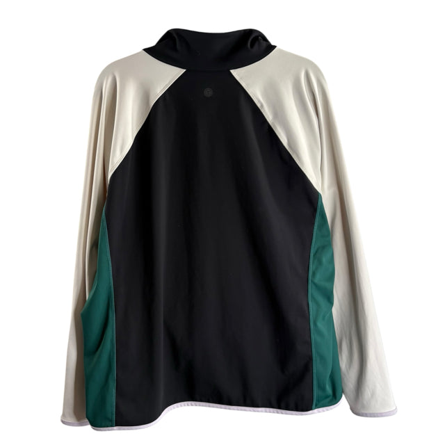 TALBOTS Size 2X Black/Cream/Green Colorblock Long Sleeve 1/4 Zip TOP