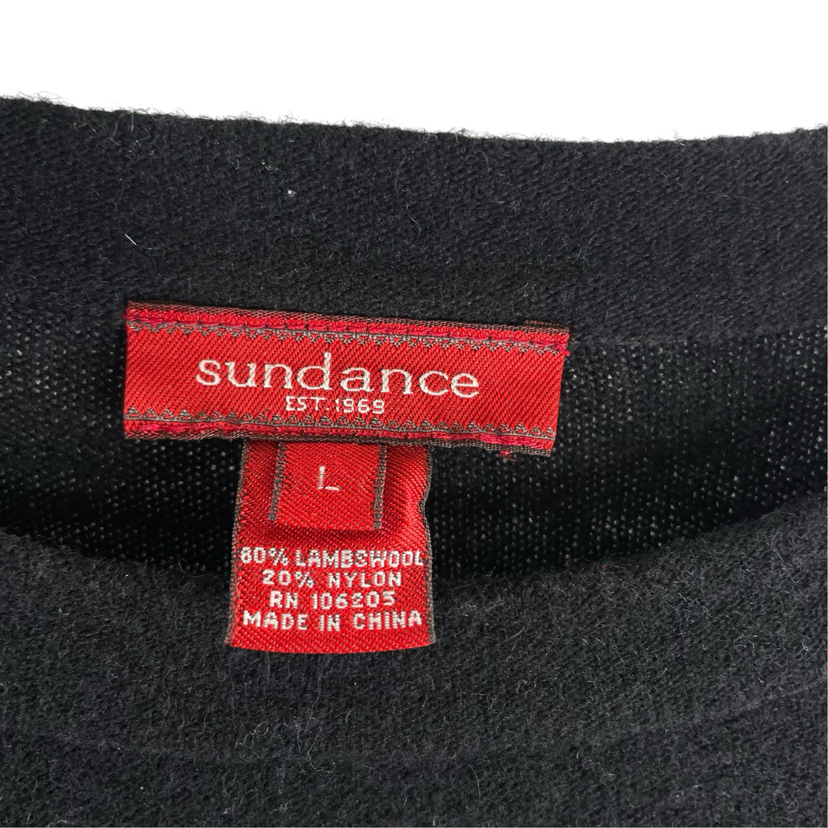 SUNDANCE Size LARGE Black Snowflake Long Sleeve Wool SWEATER