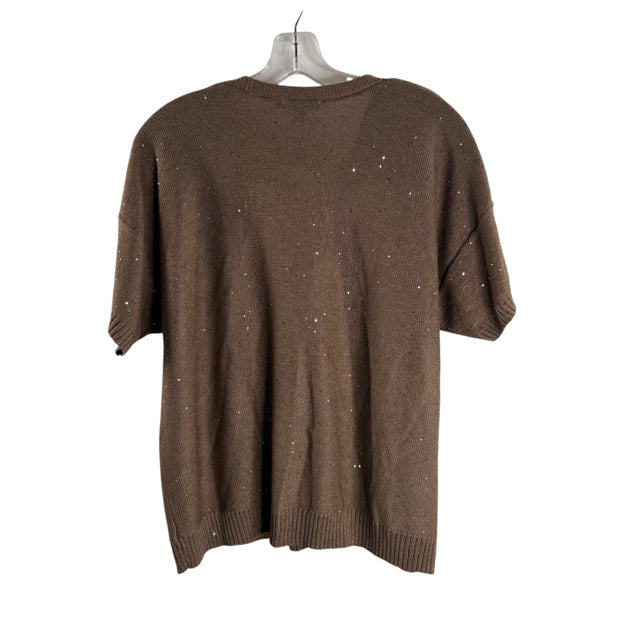 CHICOS Size CHICOS 2 Brown Sequin Short Sleeve NWT SWEATER