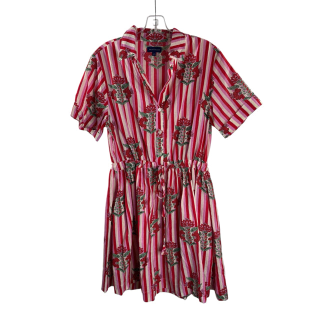 PRINTFRESH Size MED Red/Pink Stripe/Floral Short Sleeve DRESS