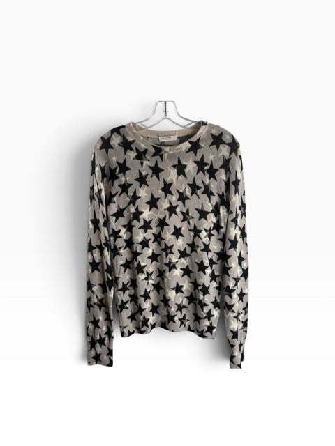 EQUIPMENT Size SMALL Gray/Black Stars Long Sleeve Round Neck Cashmere SWEATER