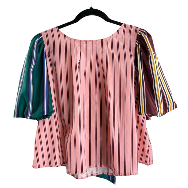 MAEVE Size LARGE Multi Stripe Puff Sleeve BLOUSE