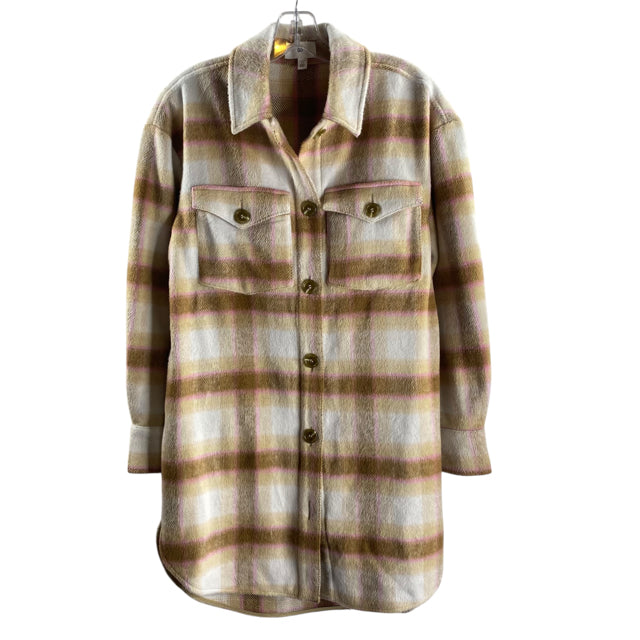 BP Size X-SMALL Tan/Pink Plaid Polyester Blend SHACKET