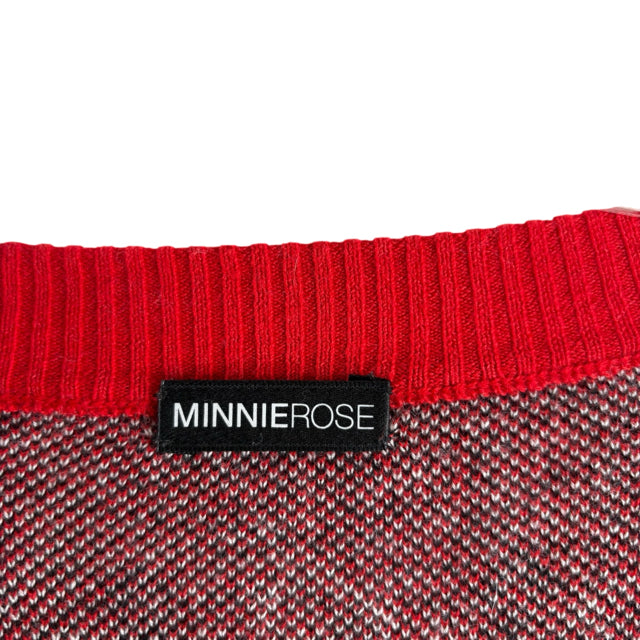 MINNIE ROSE Size MED Red/Black/White Diamond Long Sleeve Cardigan SWEATER