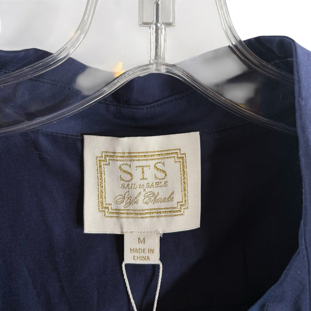 STS Size MEDIUM Navy/White Ribbon Detail Short Sleeve Silk blend NWT DRESS