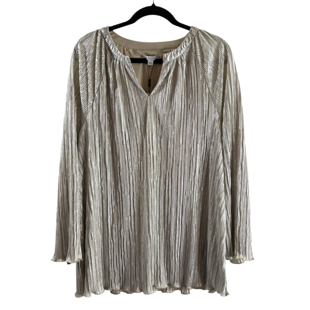 CHICOS Size CHICOS 4 Gold Pleats Long Sleeve Polyester NWT TOP