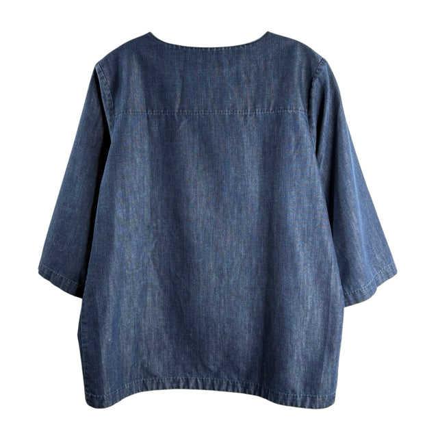 MARTHA STEWART Size SMALL Dark Blue Zippers 3/4 Sleeve Denim TOP