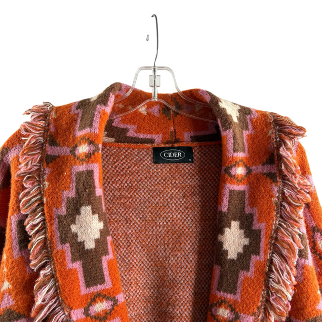 CIDER Size SMALL Pink/Brown Print Long Sleeve Cardigan SWEATER