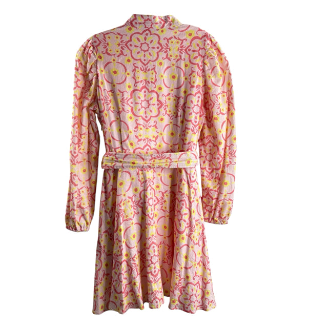 SAIL TO SABLE Size SMALL Pink/Yellow Print Long Sleeve Linen Blend DRESS