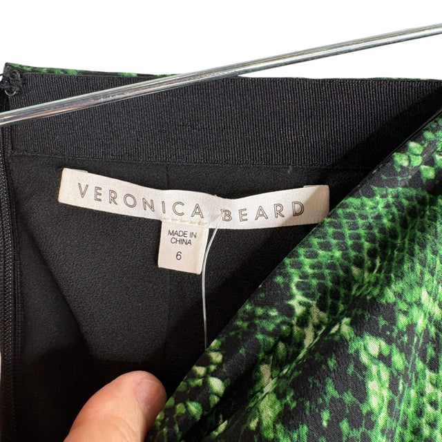 VERONICA BEARD Size 6 Green/Black Snake Look Midi Silk SKIRT