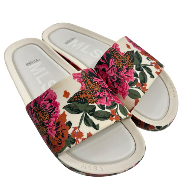MELISSA Size 10 Cream/Pink Slide Floral SHOE