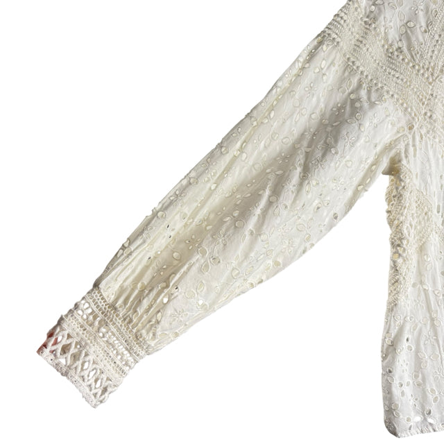 by ANTHROPOLOGIE Size MEDIUM White Eyelet Long Sleeve Peasant Cotton NWT TOP