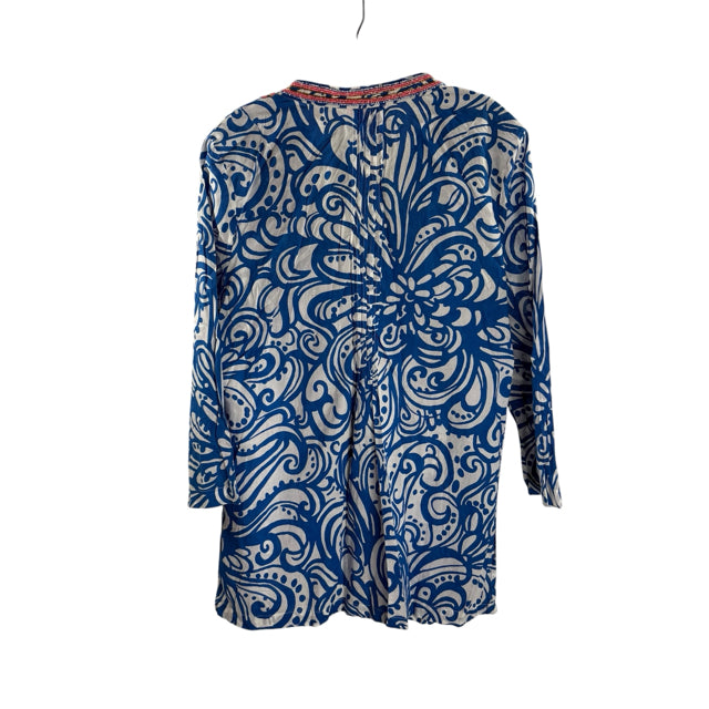 LILLY PULITZER Size LARGE Blue/White Swirl Long Sleeve TOP