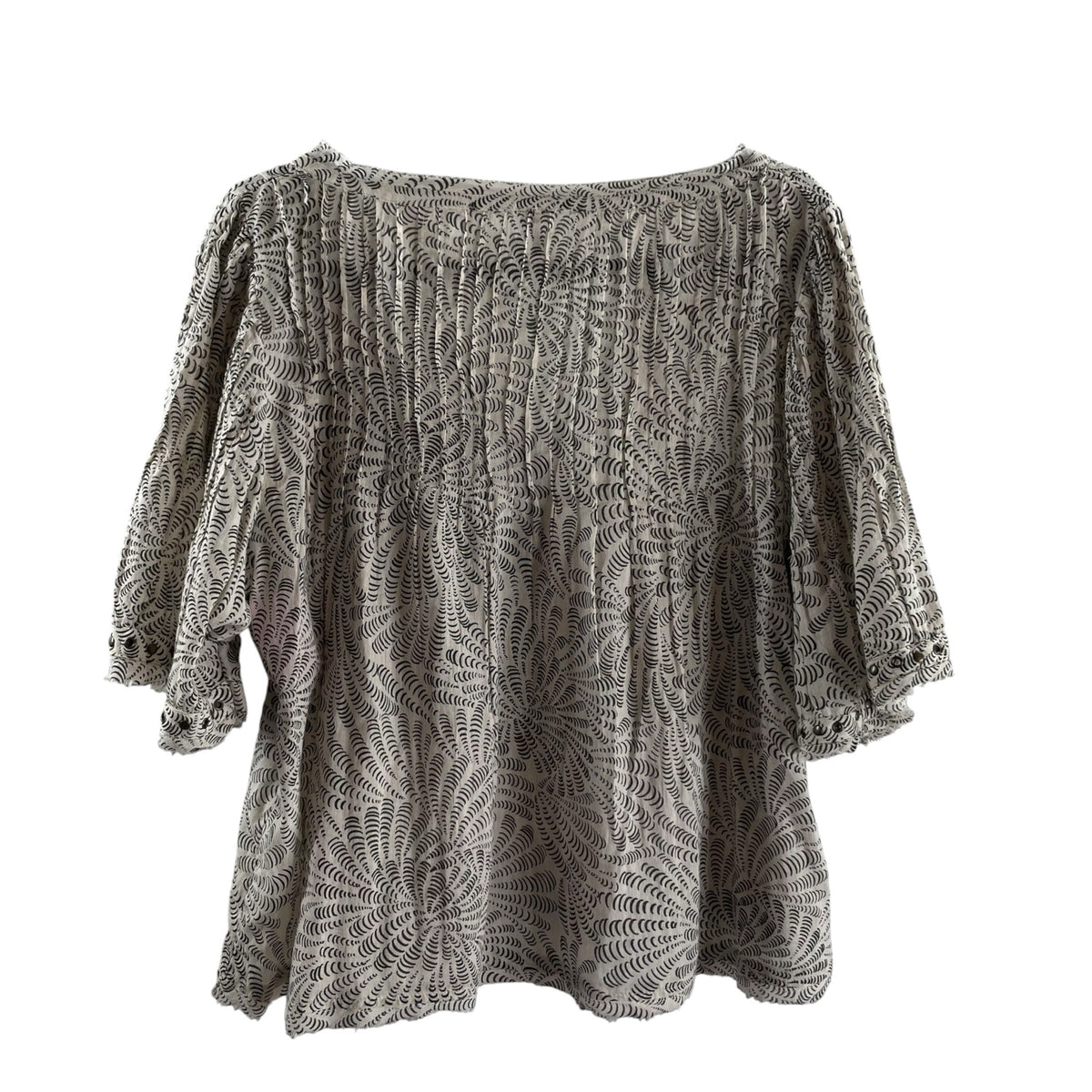 ANTHROPOLOGIE Size LARGE White/Black/Red Geometric Elbow Sleeve Peasant TOP