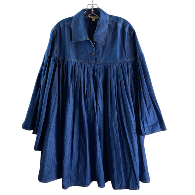 FOREVER THAT GIRL Size 1X Blue Pleats 3/4 Sleeve Cotton Blend NWT DRESS