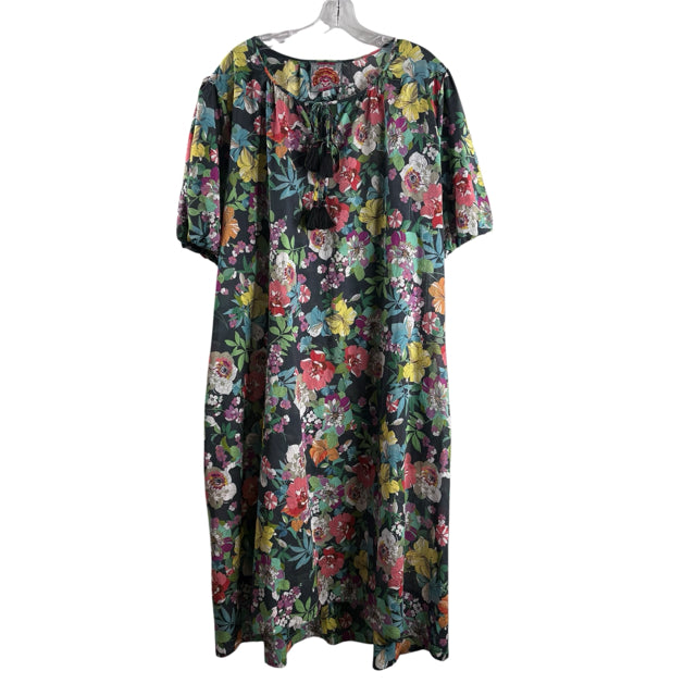 JOHNNY WAS Size X-LARGE Gray/Multi Floral 3/4 Sleeve Cotton DRESS