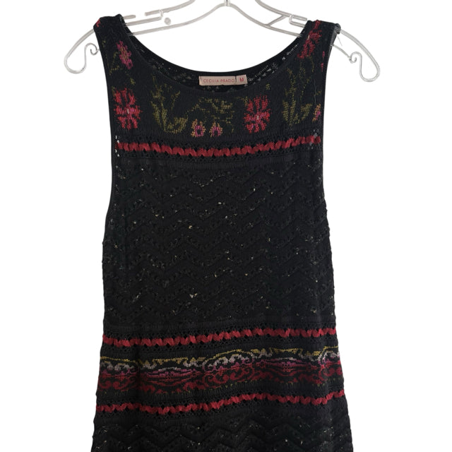 CECELIA PRADO Size MEDIUM Black Embroidered Sleeveless Viscose Blend DRESS