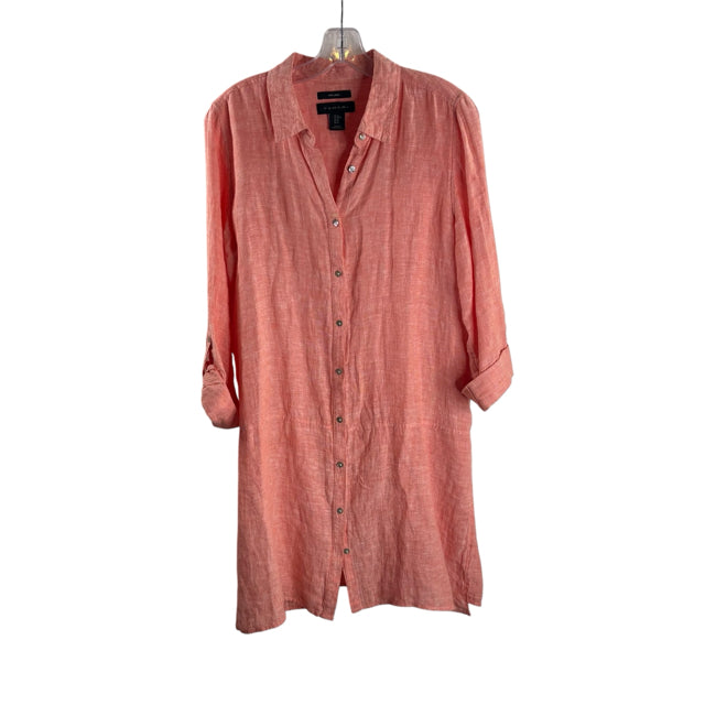TAHARI Size MED Orange Rollup Linen DRESS