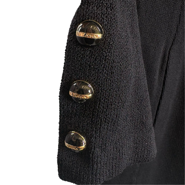 ST JOHN Size 14 Black Long Sleeve Santana Knit BLAZ / JKT