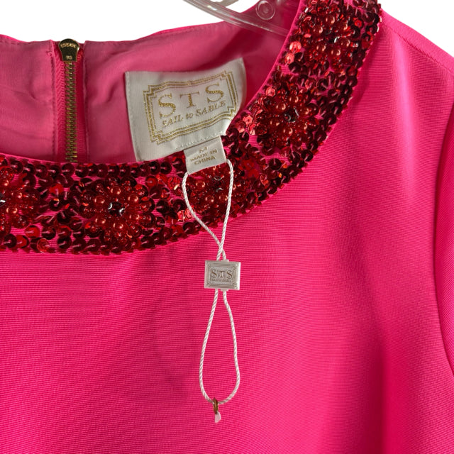 STS Size MEDIUM Hot Pink Sequin Short Sleeve Polyester NWOT DRESS