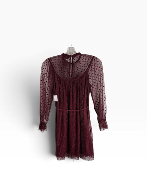 LOFT Size SMALL Maroon Pointelle Long Sleeve Lace Overlay SAMPLE DRESS