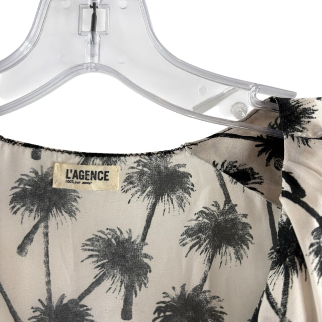 L'AGENCE Size X-SMALL Cream/Black Palm Trees Sleeveless V-Neck Polyester TOP