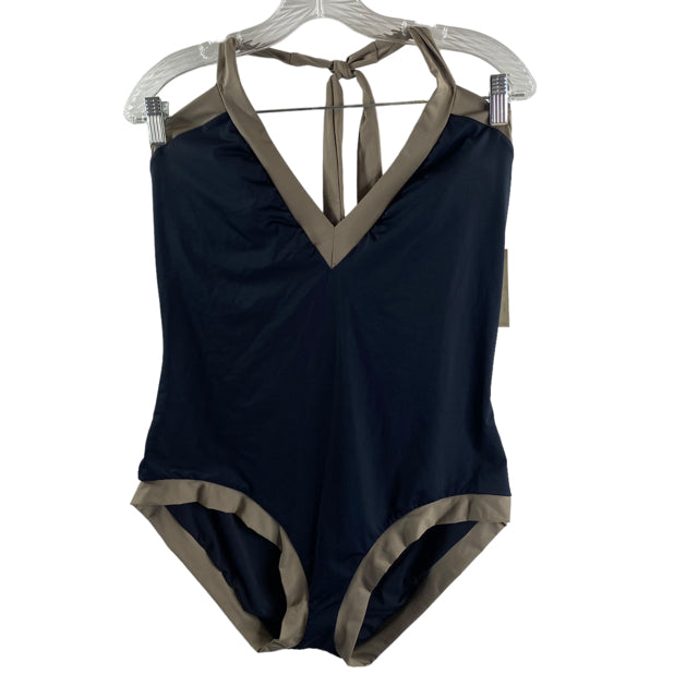 TRINA TURK Size 14 Navy/Beige Halter One Peice SWIM