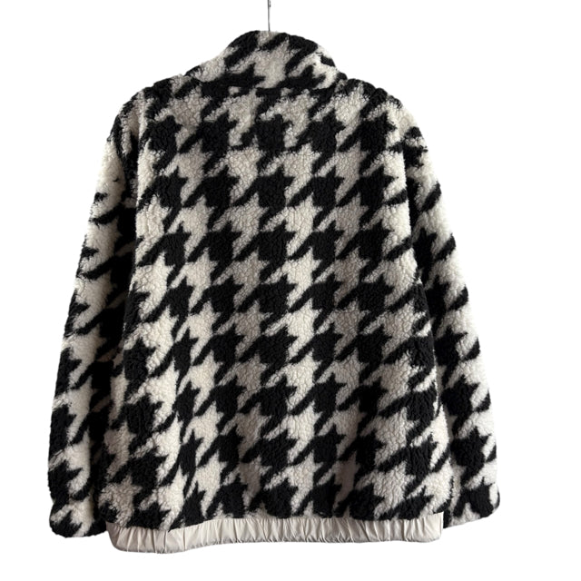 LOU & GREY Size SMALL B/W Houndstooth Long Sleeve Zip Neck Fleece TOP
