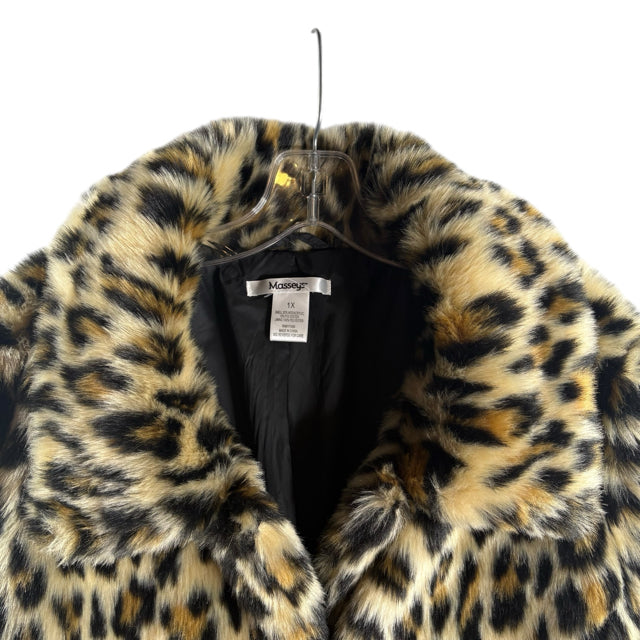 MASSEYS Size 1X Tan/Black Animal Faux Fur COAT