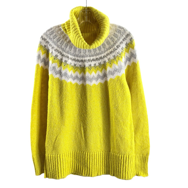 LOFT Size SMALL Yellow/Gray Fair Isle Long Sleeve Turtle Neck SWEATER