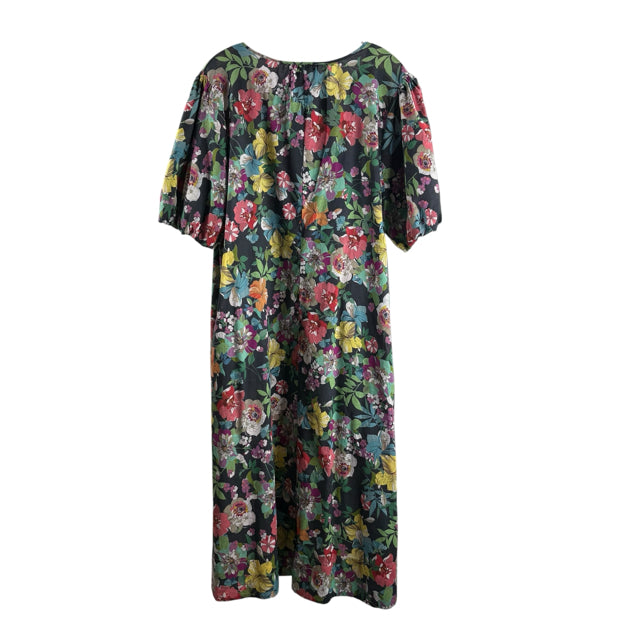 JOHNNY WAS Size X-LARGE Gray/Multi Floral 3/4 Sleeve Cotton DRESS