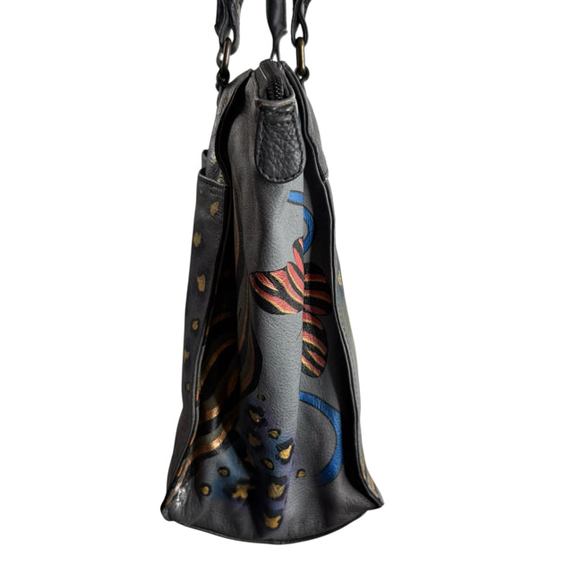 ANUSCHKA Gray/Multi Painted Leather Shoulder PURSE