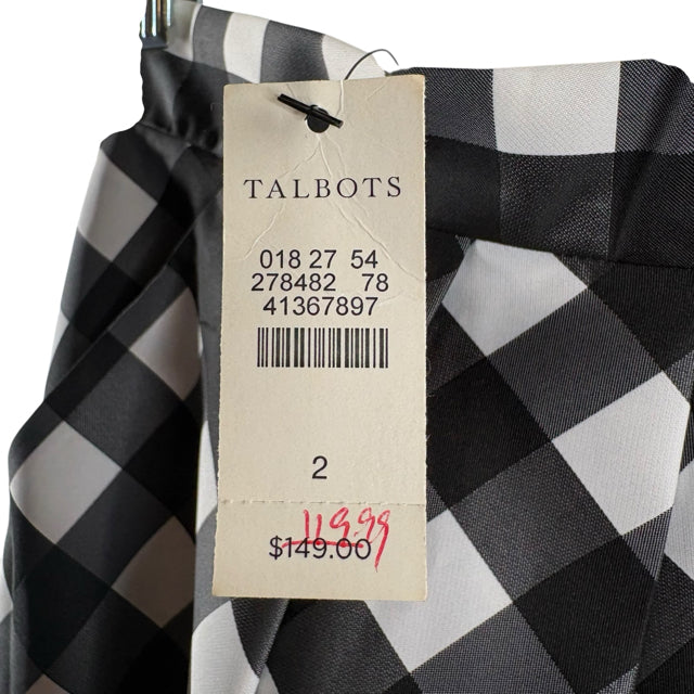 TALBOTS Size 2 Black Check Midi Pleats Polyester NWT SKIRT