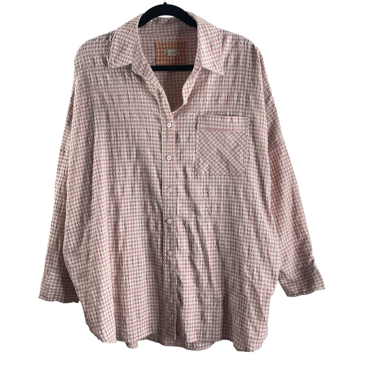 INTIMATELY FREE PEOPLE Size SMALL Pink/Cream GINGHAM NIGHTSHRT