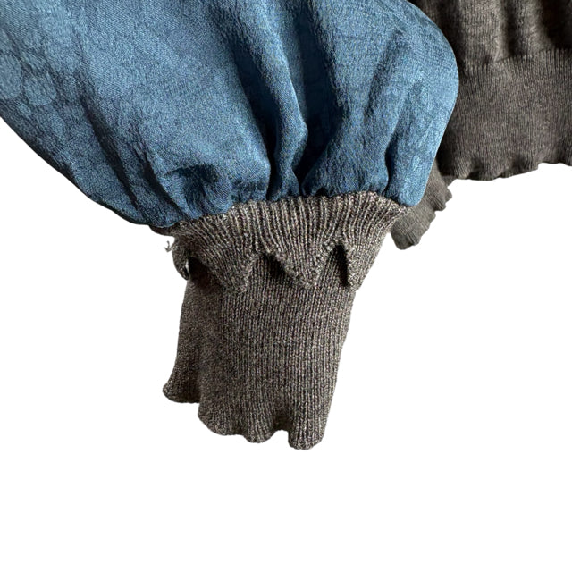 CURRENT AIR Size LARGE Gray/Teal Neck Detail Long Sleeve Cotton Blend SWEATER