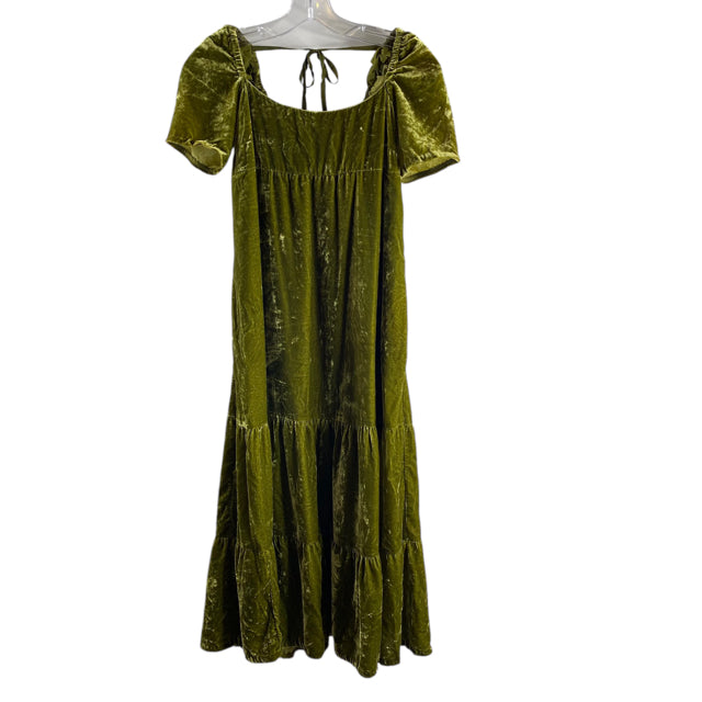 ANTHROPOLOGIE Size 00 Green Short Sleeve Crushed Velvet DRESS