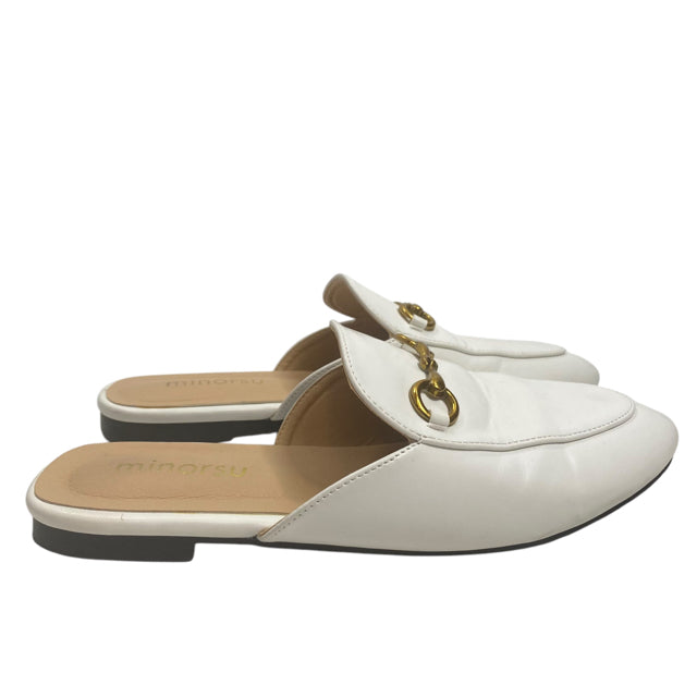 MINORSU Size 6 1/2 White Buckle Mules SHOE
