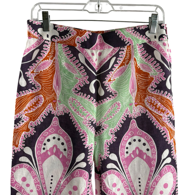 ZARA BASIC Size MEDIUM Purple/Multi Print Wide Leg Linen Blend PANTS